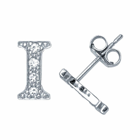 Sterling Silver Initial Identity Stud Earrings Letter I - GIN3-I