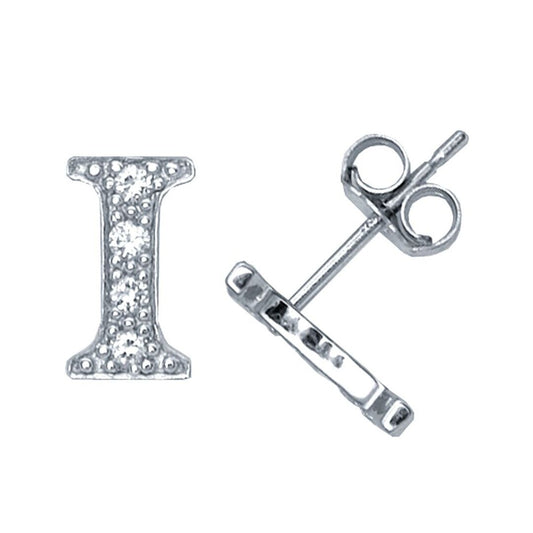 Sterling Silver Initial Identity Stud Earrings Letter I - GIN3-I