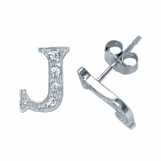 Sterling Silver Initial Identity Stud Earrings Letter J - GIN3-J