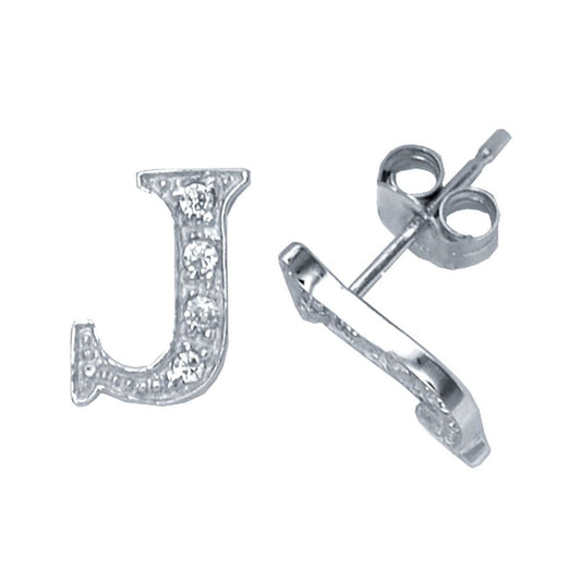 Sterling Silver Initial Identity Stud Earrings Letter J - GIN3-J