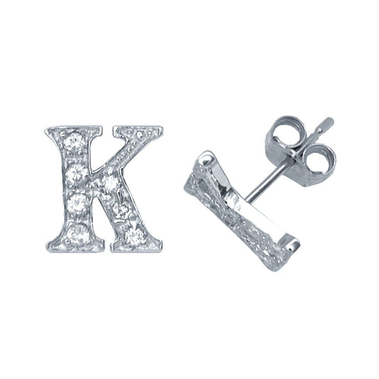 Sterling Silver Initial Identity Stud Earrings Letter K - GIN3-K