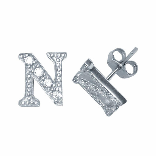 Sterling Silver Initial Identity Stud Earrings Letter N - GIN3-N