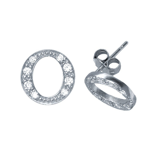 Sterling Silver Initial Identity Stud Earrings Letter O - GIN3-O