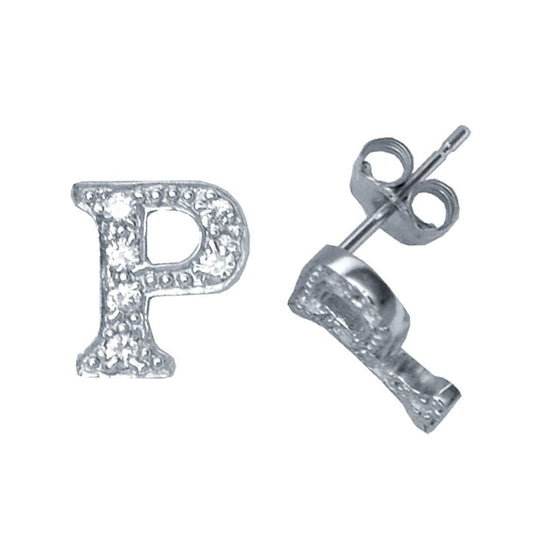 Sterling Silver Initial Identity Stud Earrings Letter P - GIN3-P