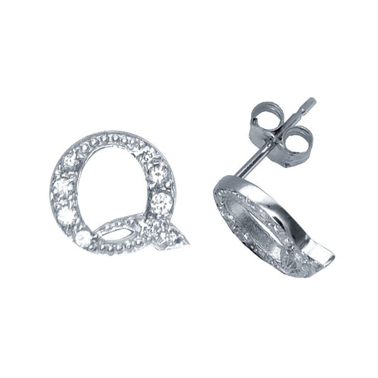 Sterling Silver Initial Identity Stud Earrings Letter Q - GIN3-Q
