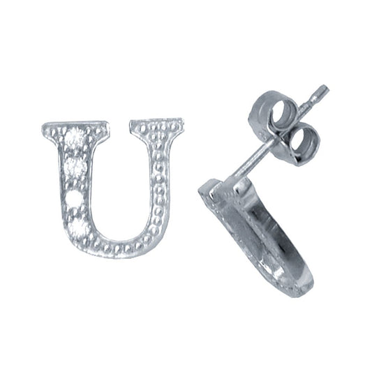 Sterling Silver Initial Identity Stud Earrings Letter U - GIN3-U