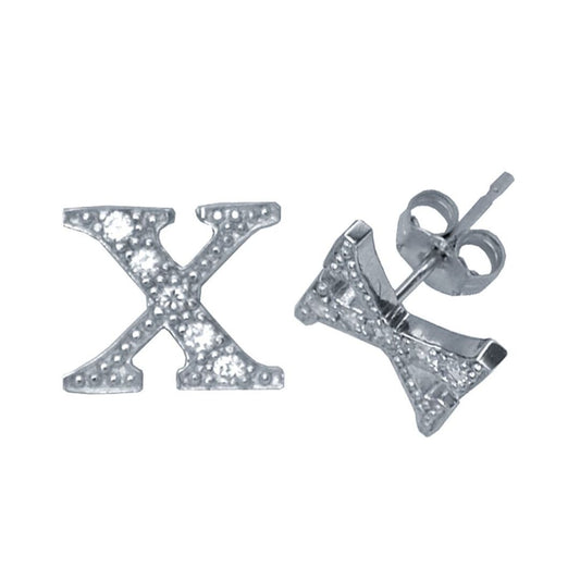 Sterling Silver Initial Identity Stud Earrings Letter X - GIN3-X