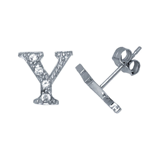 Sterling Silver Initial Identity Stud Earrings Letter Y - GIN3-Y