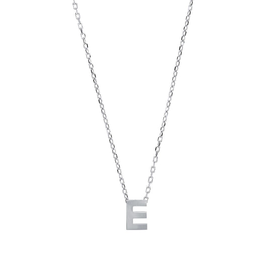 Silver Letter E Initial Pendant Necklace 18 inch - GIN4E