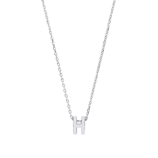 Silver Letter H Initial Pendant Necklace 18 inch - GIN4H