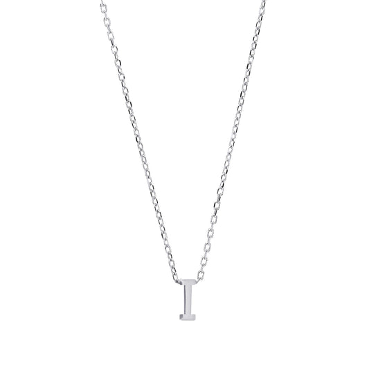 Silver Letter I Initial Pendant Necklace 18 inch - GIN4I