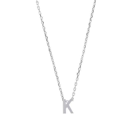 Silver Letter K Initial Pendant Necklace 18 inch - GIN4K