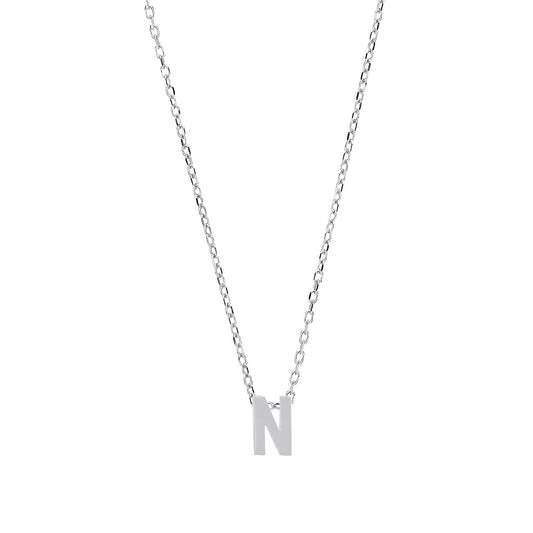 Silver Letter N Initial Pendant Necklace 18 inch - GIN4N