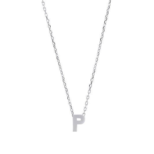 Silver Letter P Initial Pendant Necklace 18 inch - GIN4P