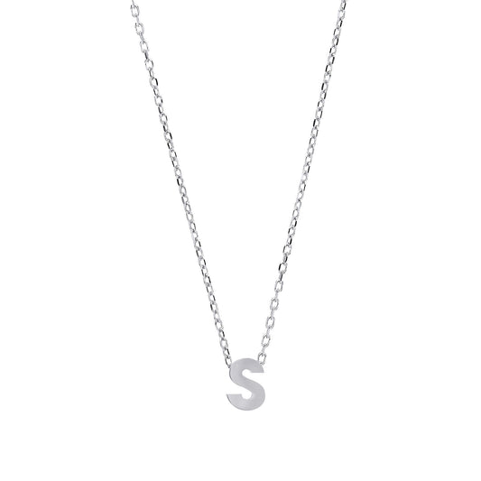 Silver Letter S Initial Pendant Necklace 18 inch - GIN4S