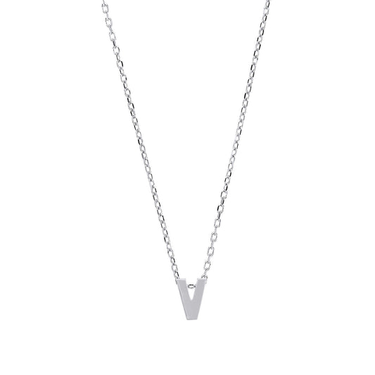 Silver Letter V Initial Pendant Necklace 18 inch - GIN4V