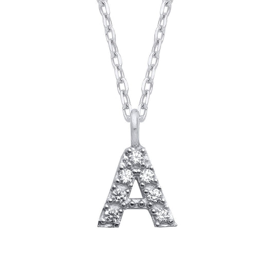 925 Silver Encrusted Mini Initial Pendant Necklace 16 + 1 inch - GIN6A