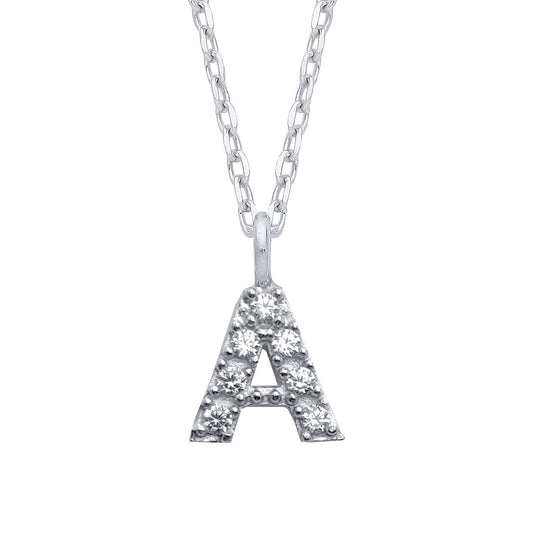 925 Silver Encrusted Mini Initial Pendant Necklace 16 + 1 inch - GIN6A