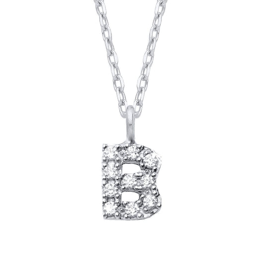 925 Silver Encrusted Mini Initial Pendant Necklace 16 + 1 inch - GIN6B