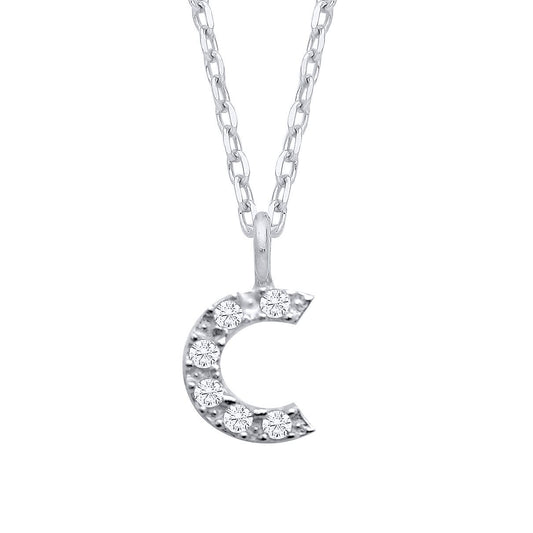 925 Silver Encrusted Mini Initial Pendant Necklace 16 + 1 inch - GIN6C
