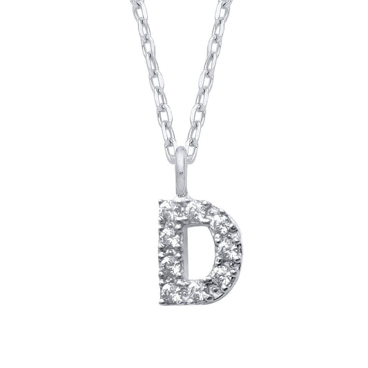 925 Silver Encrusted Mini Initial Pendant Necklace 16 + 1 inch - GIN6D