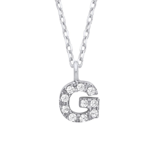 925 Silver Encrusted Mini Initial Pendant Necklace 16 + 1 inch - GIN6G