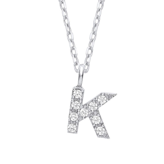 925 Silver Encrusted Mini Initial Pendant Necklace 16 + 1 inch - GIN6K