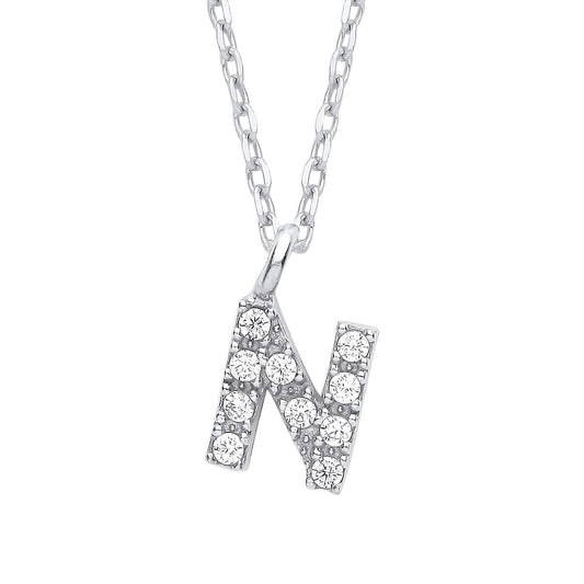 925 Silver Encrusted Mini Initial Pendant Necklace 16 + 1 inch - GIN6N