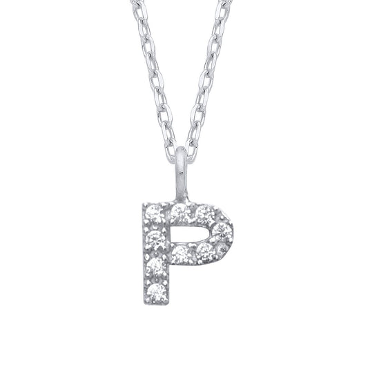 925 Silver Encrusted Mini Initial Pendant Necklace 16 + 1 inch - GIN6P
