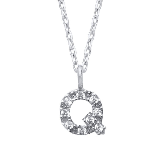 925 Silver Encrusted Mini Initial Pendant Necklace 16 + 1 inch - GIN6Q