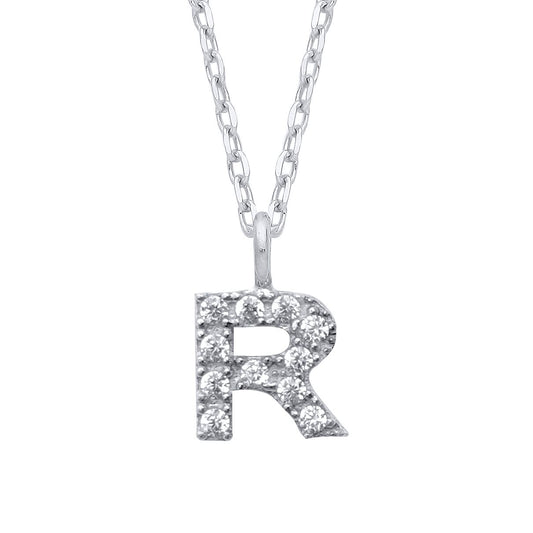 925 Silver Encrusted Mini Initial Pendant Necklace 16 + 1 inch - GIN6R