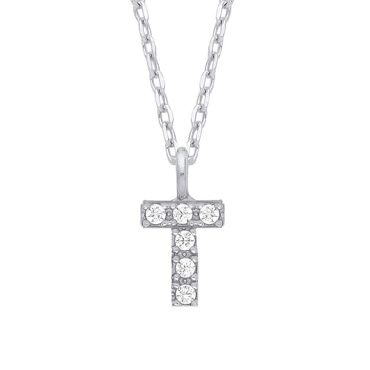 925 Silver Encrusted Mini Initial Pendant Necklace 16 + 1 inch - GIN6T