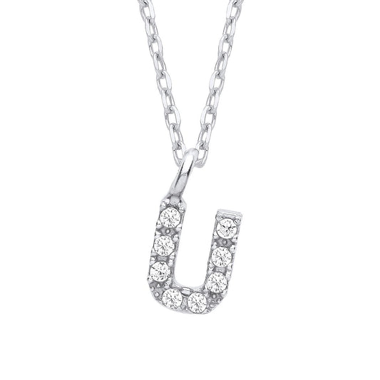 925 Silver Encrusted Mini Initial Pendant Necklace 16 + 1 inch - GIN6U