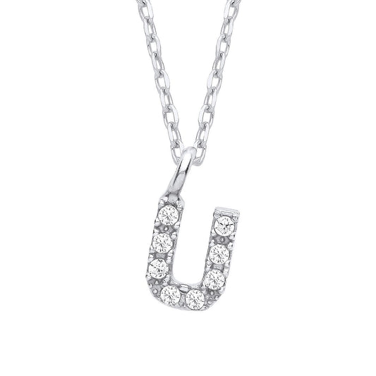 925 Silver Encrusted Mini Initial Pendant Necklace 16 + 1 inch - GIN6U