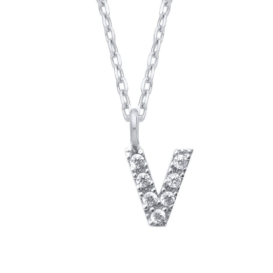 925 Silver Encrusted Mini Initial Pendant Necklace 16 + 1 inch - GIN6V