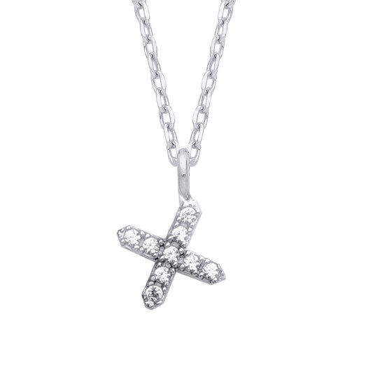 925 Silver Encrusted Mini Initial Pendant Necklace 16 + 1 inch - GIN6X