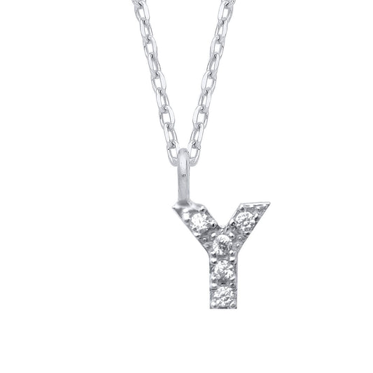 925 Silver Encrusted Mini Initial Pendant Necklace 16 + 1 inch - GIN6Y