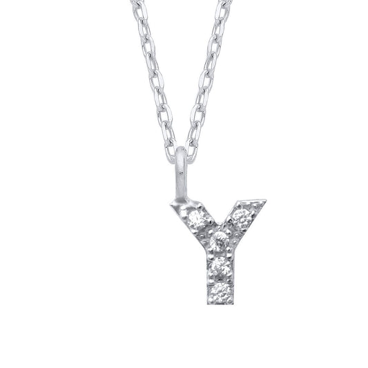 925 Silver Encrusted Mini Initial Pendant Necklace 16 + 1 inch - GIN6Y