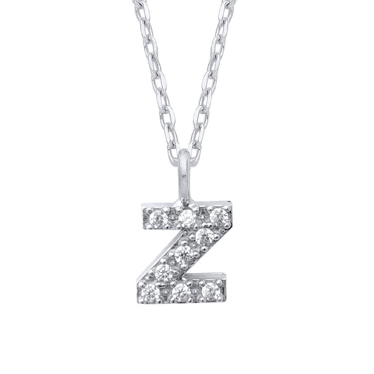 925 Silver Encrusted Mini Initial Pendant Necklace 16 + 1 inch - GIN6Z