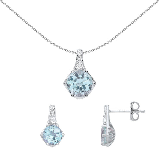 Sterling Silver Light Blue CZ Frozen Comet Earrings Necklace Set - GSET646