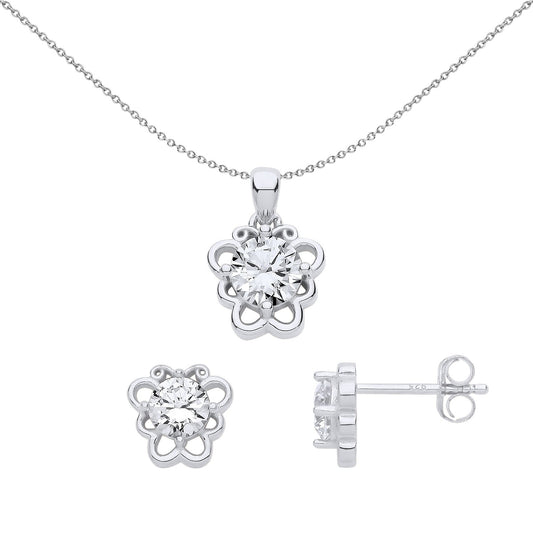925 Silver CZ Butterfly Scrolls Solitaire Earrings Necklace Set - GSET653
