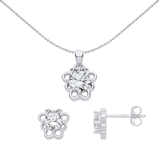 925 Silver CZ Butterfly Scrolls Solitaire Earrings Necklace Set - GSET653