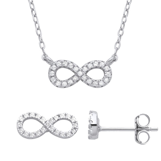 925 Sterling Silver CZ Infinity Figure 8 Earrings Necklace Set - GSET656