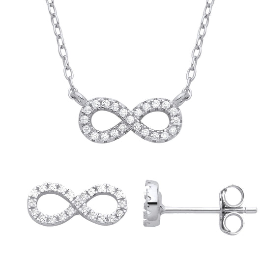 925 Sterling Silver CZ Infinity Figure 8 Earrings Necklace Set - GSET656