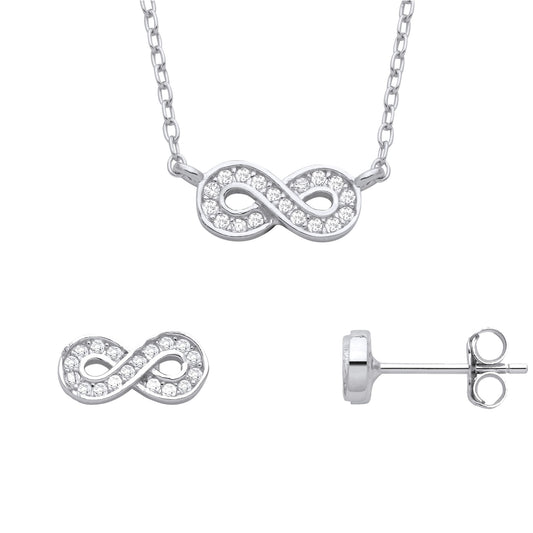 925 Silver CZ Infinity Figure 8 Channel Earrings Necklace Set - GSET661