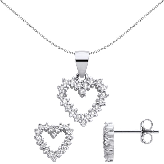 925 Silver CZ Fizzy Electrified Love Heart Earrings Necklace Set - GSET669