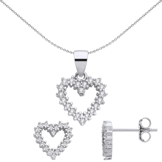 925 Silver CZ Fizzy Electrified Love Heart Earrings Necklace Set - GSET669