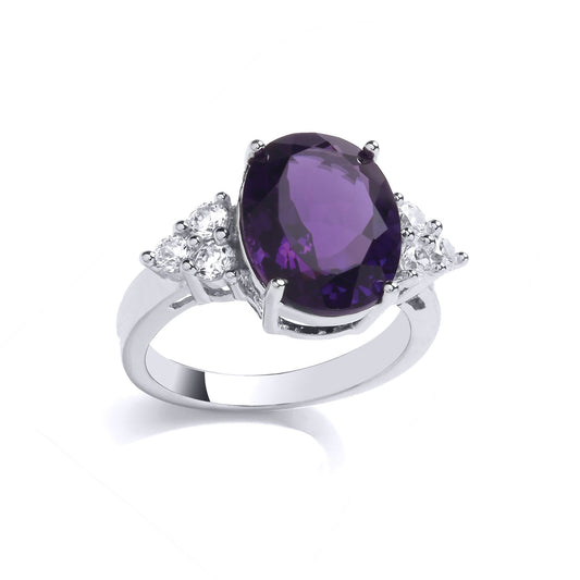 Silver Purple Oval CZ 3 Stone Angel Wings Cluster Cocktail Ring - GSR1000