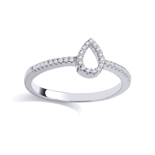 925 Sterling Silver CZ Halo Raindrop Eternity Ring - GSR1004