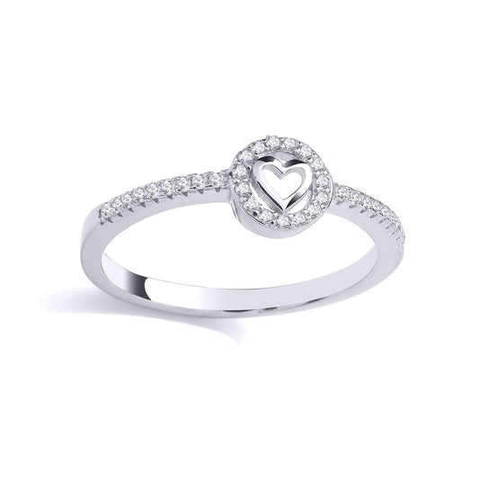 925 Sterling Silver CZ Halo Circle Love Heart Eternity Ring - GSR1005